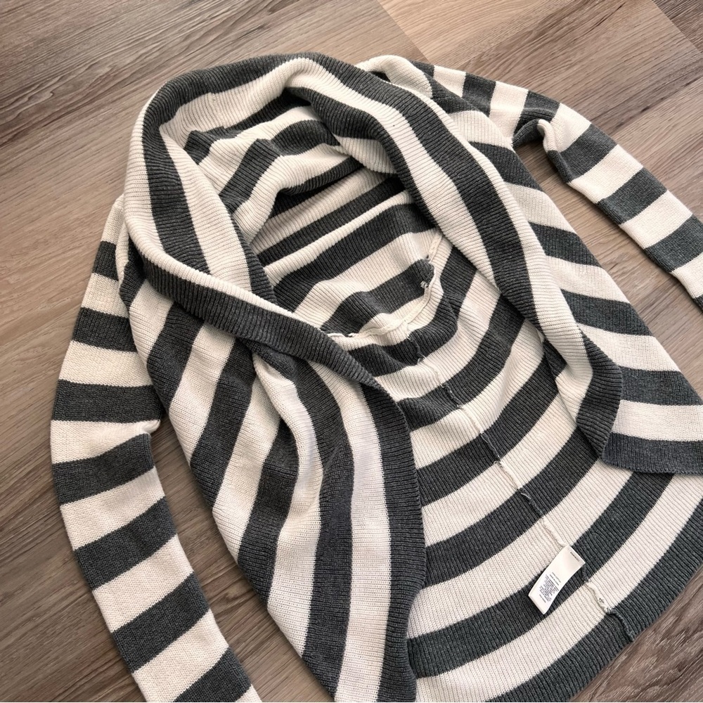 Express Gray & White Striped 100% Cotton Open Cardigan Sweater